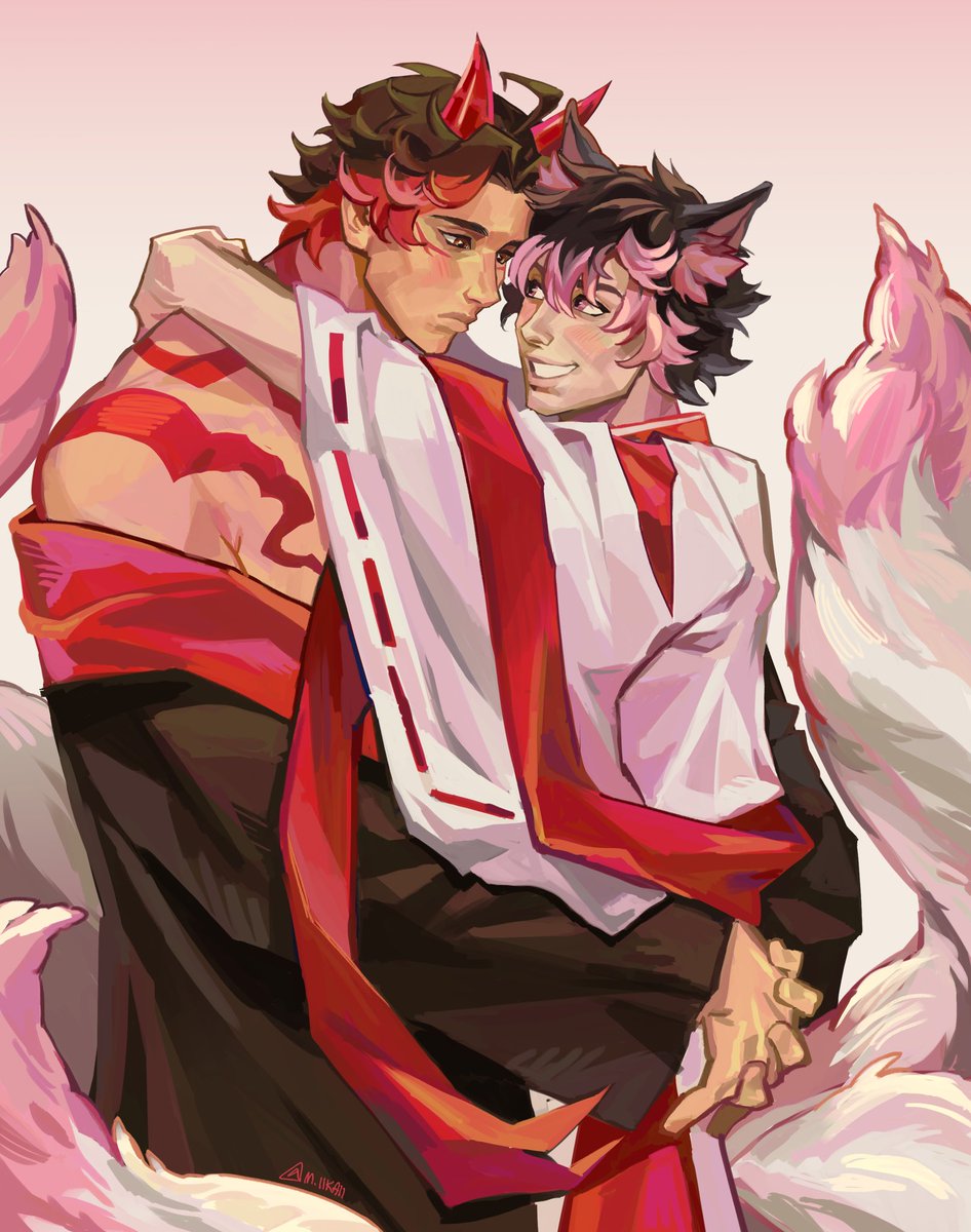 NARUM1YUME's tweet image. yokai au!! (oni x kitsune)

© m.iikaii 
#isanaru #yumeart #yumetwt