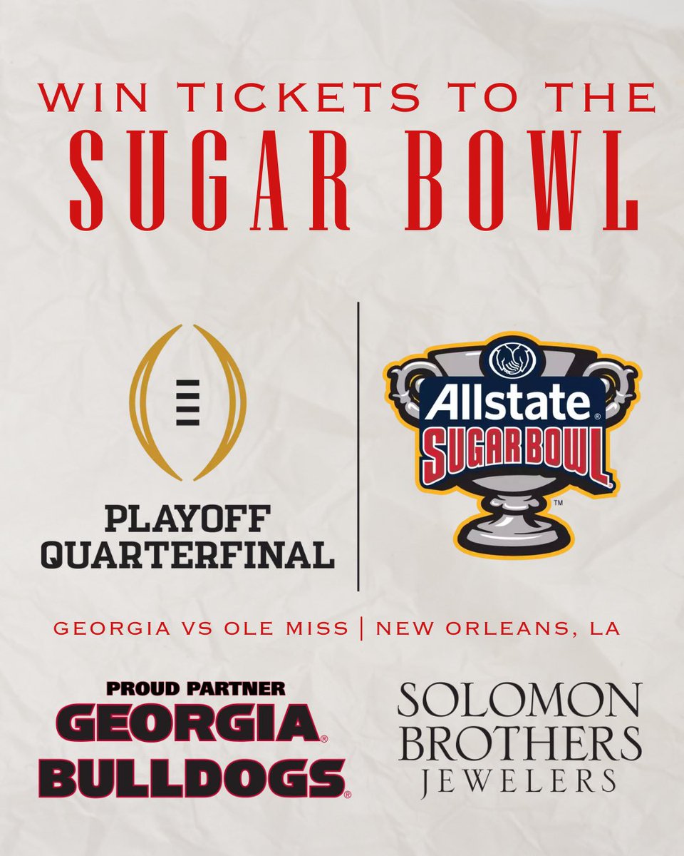 solomonbrothers's tweet image. ‼️WIN TICKETS TO THE SUGAR BOWL‼️

🎟️2 lower level side line tickets
📍Jan 1st New Orleans, LA 

How to Win:

1. Follow us
2.Repost this post + tag your friends!

Not affiliated with X. Winner picked at random. 

@DrewButler @FrommJake @680TheFan