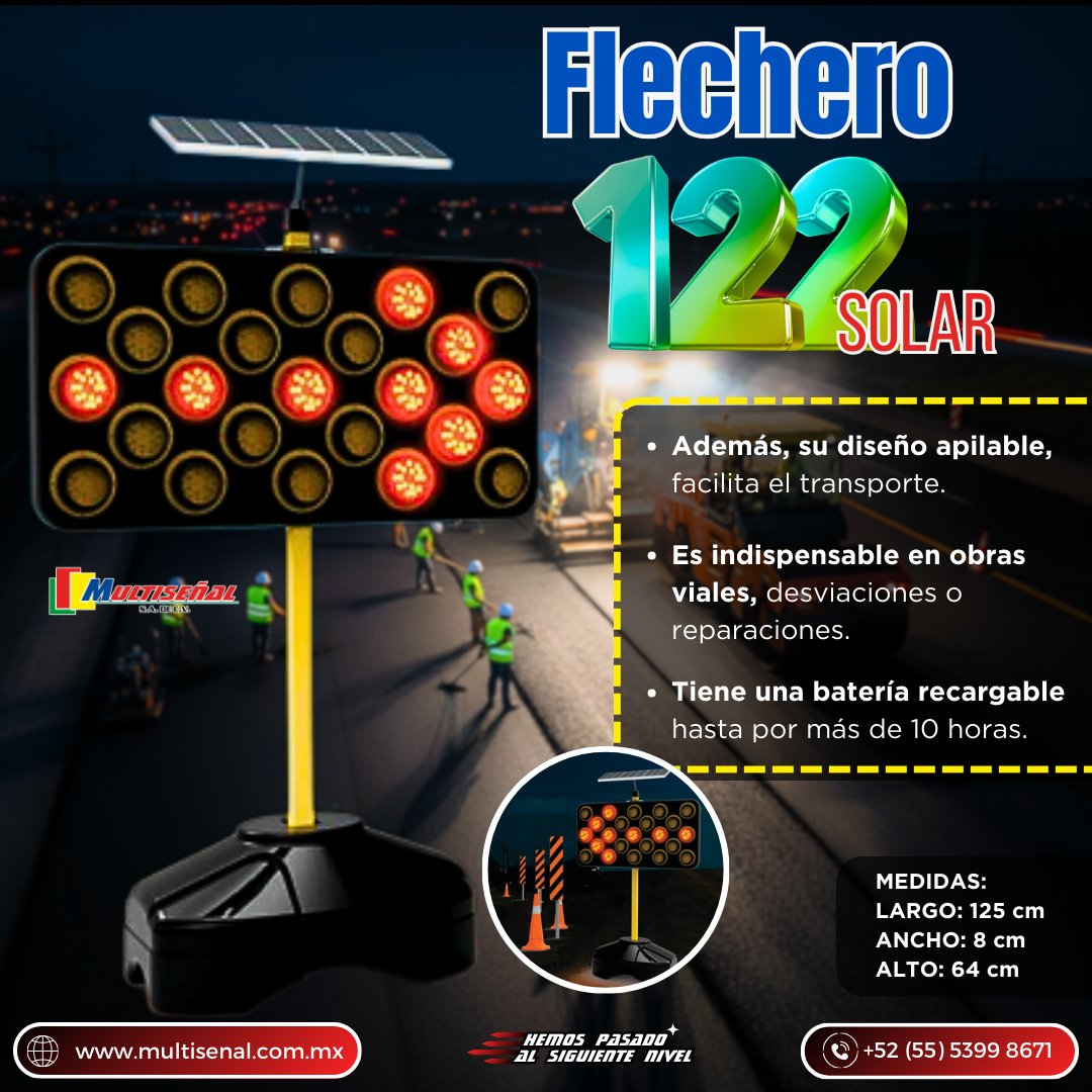 Potencia la visibilidad y seguridad vial con tecnología solar, 23 clusters LED y estructura resistente que garantiza una, durabilidad y sostenibilidad: el Flechero Solar Cluster FS-1220.
multisenal.com.mx/productos-vial…
📞 Contáctanos: +52 (55) 5399-8671 
💬 WhatsApp: +52 1 55 8811 2082