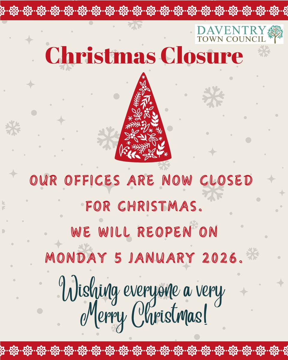 🎄 𝗢𝘂𝗿 𝗼𝗳𝗳𝗶𝗰𝗲𝘀 𝗮𝗿𝗲 𝗻𝗼𝘄 𝗰𝗹𝗼𝘀𝗲𝗱 𝗳𝗼𝗿 𝘁𝗵𝗲 𝗖𝗵𝗿𝗶𝘀𝘁𝗺𝗮𝘀 𝗯𝗿𝗲𝗮𝗸! 🎄
We’ll be back and open again on 𝗠𝗼𝗻𝗱𝗮𝘆 𝟱 𝗝𝗮𝗻𝘂𝗮𝗿𝘆 𝟮𝟬𝟮𝟲.

Wishing everyone a very Merry Christmas and a wonderful festive season! ✨🎅💫