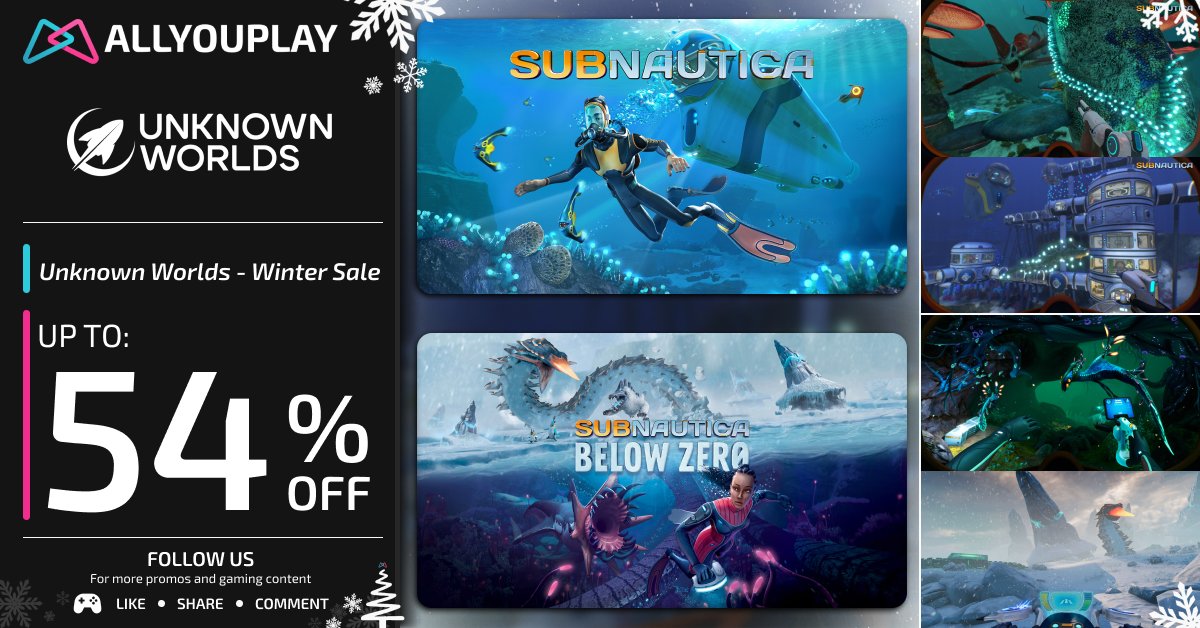 ALLYOUPLAY's tweet image. The ocean doesn’t forgive mistakes — it remembers them. 🌊

🔵 Subnautica → 13.55€ / 13.00£ / 13.50$
🧊 Subnautica: Below Zero → 13.55€ / 13.00£ / 13.50$

Descend past the light. Build to survive.
Every sound means something is watching you.

❄️ Unknown Worlds – Winter Sale…