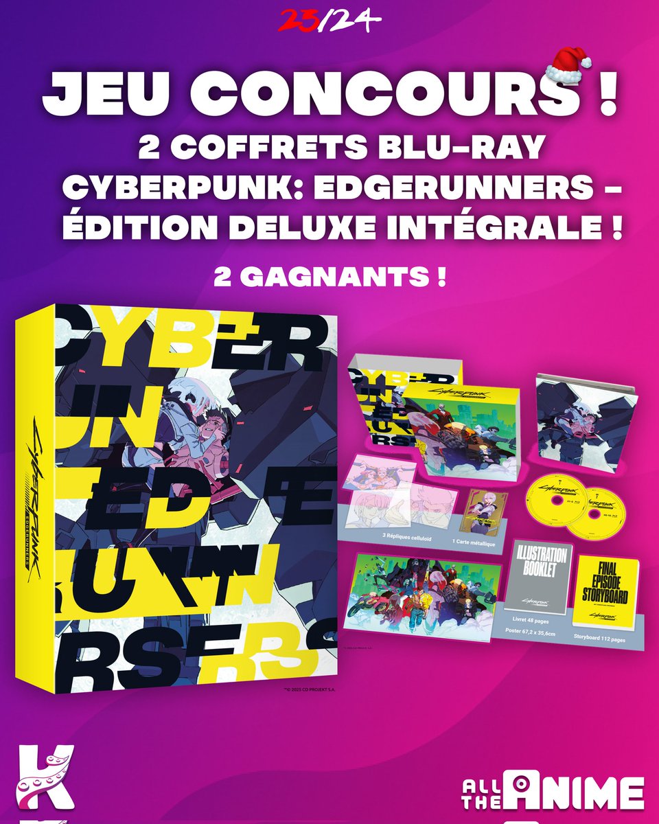 [CALENDRIER DE L'AVENT 23/24]

Tente de gagner le COFFRET Blu-Ray CYBERPUNK EDGERUNNERS édition Deluxe Intégrale ! 🎁 

Pour participer : 
- RT
- Follow <a href="/Inku_fr/">INKU</a> et <a href="/alltheanime_fr/">All The Anime 🇫🇷</a>

2 GAGNANTS, TAS le 30/12 !
Bonne chance ! 🍀