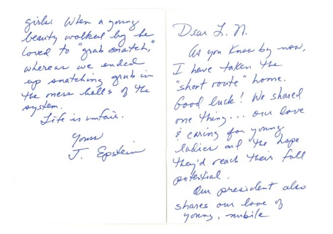 uprazhneniye's tweet image. Se ha publicado una carta desde prisión de Epstein al delincuente sexual Larry Nassar donde describe comportamientos lascivos  y toqueteos de Trump a niñas. Epstein señala que el presidente «comparte con nosotros su amor por doncellas jóvenes».

Asco.