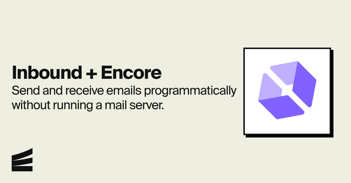 encoredotdev's tweet photo. We created a guide on sending &amp; receiving emails with @inboundemail + Encore.

Includes:
- Send transactional emails via API
- Receive incoming emails via webhooks
- Built-in distributed tracing
- Deploy with git push

Link: https://t.co/P20RSuQSKN https://t.co/Ny72rKg9s9