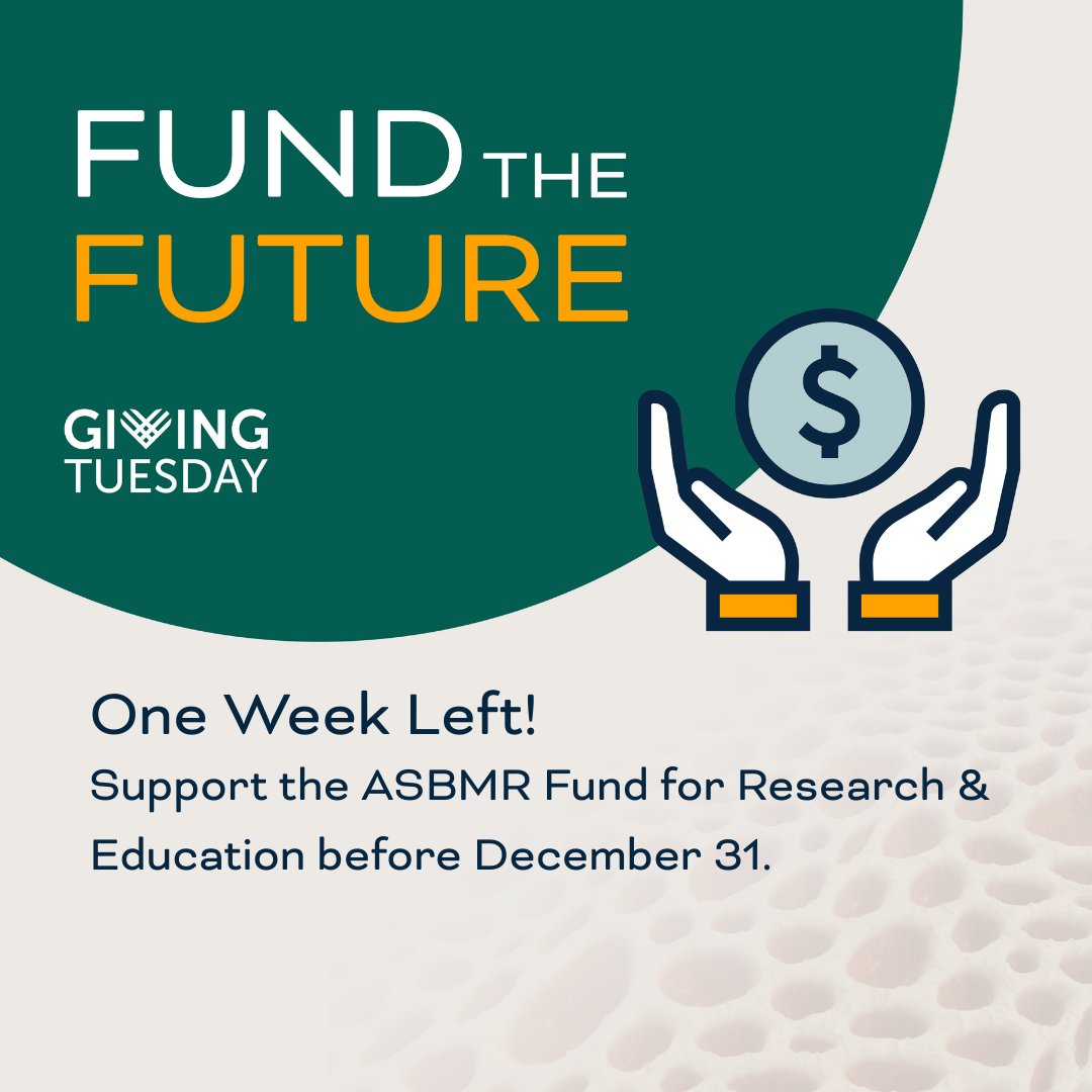 ⏳ One week left! End 2025 strong by donating to the ASBMR Fund for Research &amp; Education. Your gift supports scholars and advances science that changes lives. 
hubs.la/Q03YT_hB0