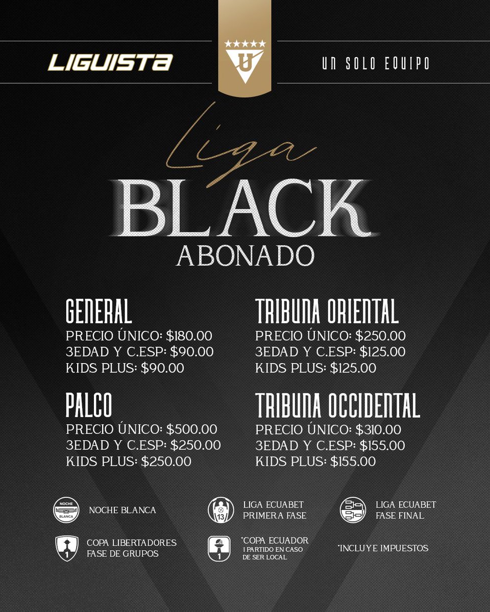 LiguistaOficial's tweet photo. LIGA BLACK  
Ser BLACK es estar siempre. En cada partido. En cada historia.  El Abonado LIGA BLACK es para quienes viven a Liga sin condiciones. Para los que no fallan, los que sienten el estadio como casa y defienden los colores todo el año.  Un solo equipo. Un solo sentimiento. https://t.co/qxbTkA5TQd