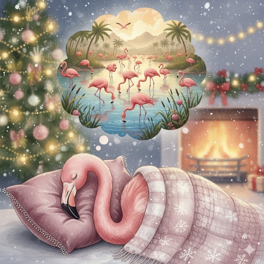 Who's dreaming of a pink Christmas?! 😆🦩

But what would be on a flamingo's Christmas list... Prawn cocktail? A big party with loads of friends? Some invigorating bath salts?