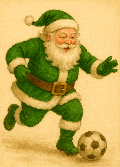 Santa wants to play
He's climbed down from his sleigh
He's very keen to wear the green
He'd love to be a Stray
Oh Harrogate Strays, Harrogate Strays, where we get our kicks
All the best for Christmas and for 2026!

Merry Christmas from Harrogate Strays Walking Football Club 🤣