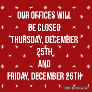 Jones_Group_Ins's tweet photo. Our offices will be closed Thursday, December 25th and Friday, December 26th to allow our staff time with their family and friends. https://t.co/sqgRGZ7V6F
