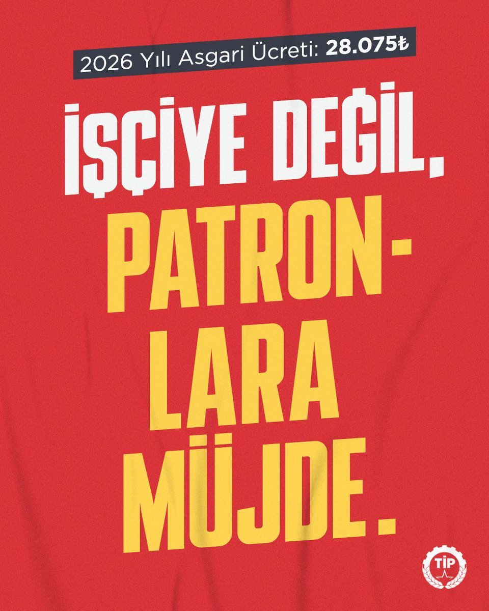 Patronlara müjde: AKP yeni asgari ücreti 28 bin 75 ₺ olarak açıkladı.

Geçen senelerdeki göstermelik istişare toplantılarına bu sene ihtiyaç bile duymadan açıkladıkları asgari ücret, açlık sınırının bile altındadır. Bu ücretten halkın payına düşen daha fazla yoksulluk, geçim