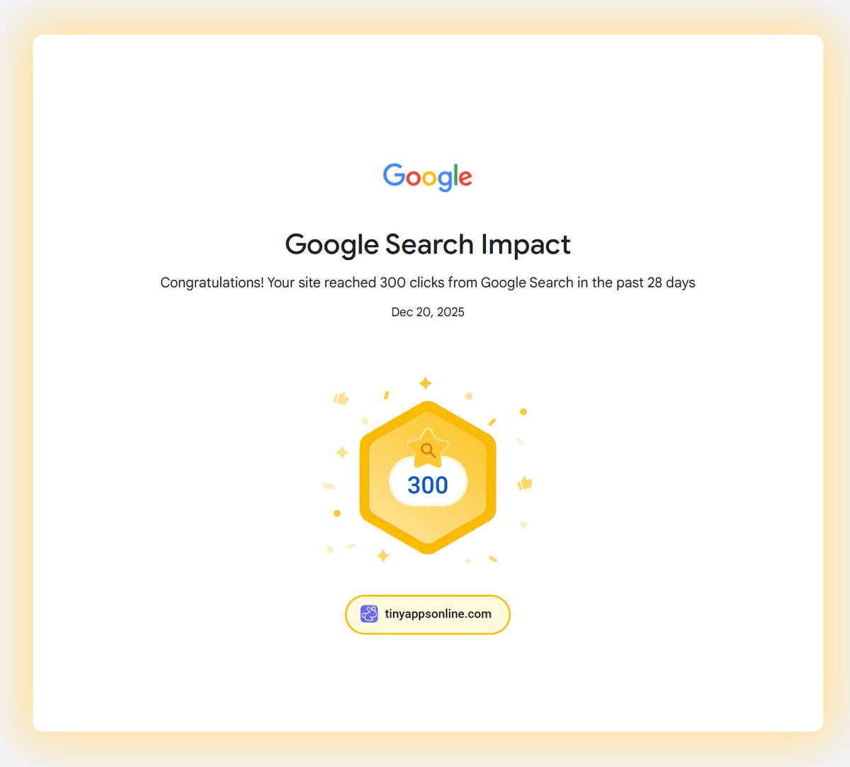 yoanches's tweet image. 300+ organic clicks from Google in the last 28 days is unbelievable for such a new website.

I think TinyAppsOnline could easily hit 10k clicks per month or more within the next 6 months.