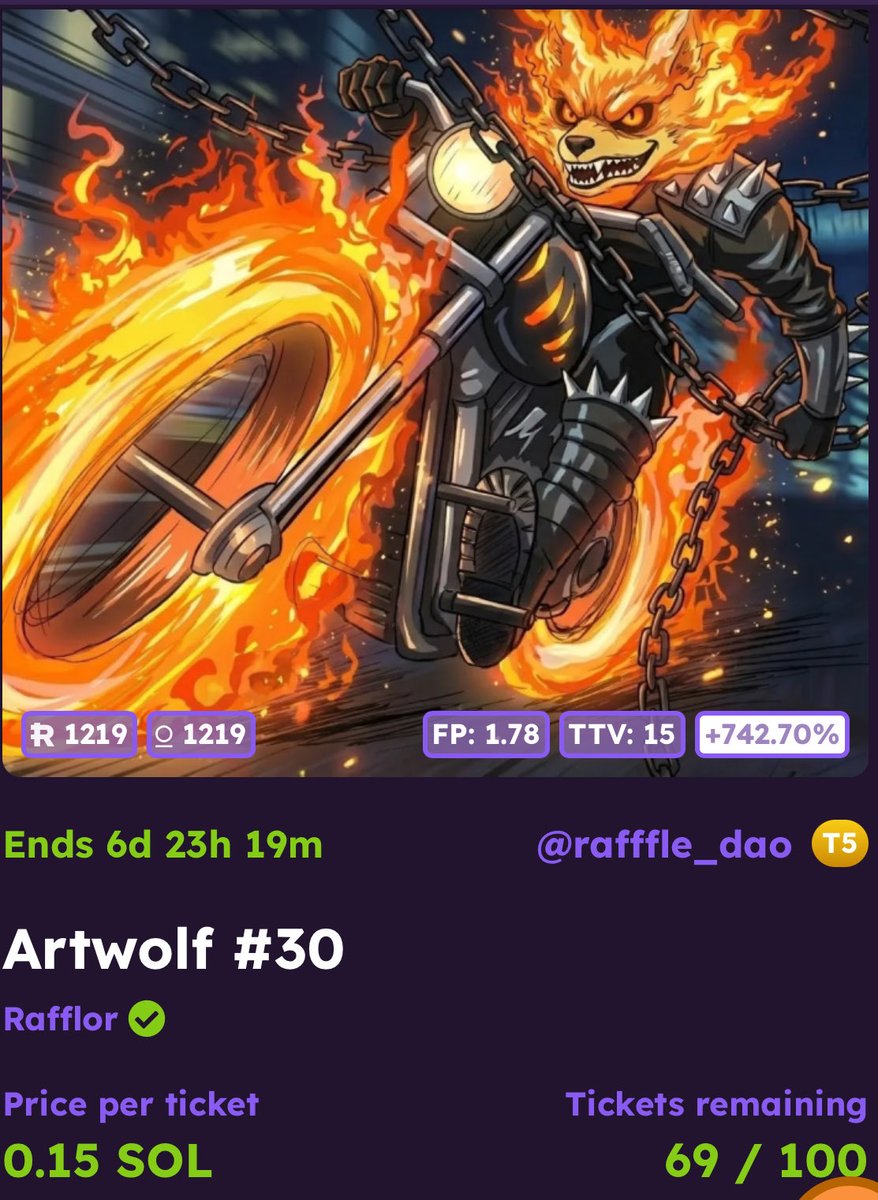 I want to win this #ArtWolf  #RAFFLOR so bad on <a href="/FamousFoxFed/">Famous Fox Federation 🦊🟠</a> 

Love the <a href="/rafffle_dao/">RaFFle DAO</a> collection 

Link in comments 👇🏾🔥