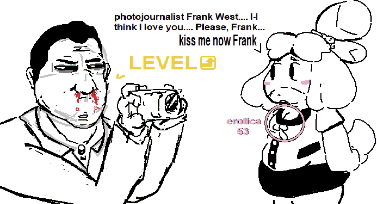 pummcentral's tweet photo. not being able to draw humans really sucks because it limits my potential when drawing my favorite ship of Frank West Dead Rising x Isabelle Animal Crossing New Leaf. It's real heartbreaking stuff y'know https://t.co/sSrvlagHgy