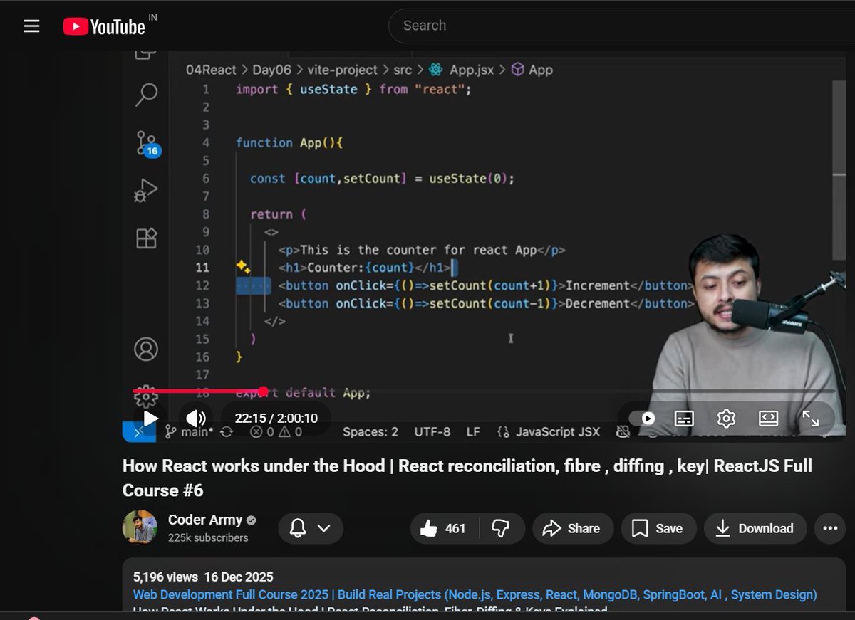 MananCodes123's tweet image. 🚀Day 79   #CoderArmy 
Learned why React handles DOM updates more efficiently than plain JS ⚛️
Continued my project and tried fetching weather data via API, but it didn’t work today 😅
No video update still learning &amp;amp; building every day 💪✨
#ReactJS #BuildInPublic @rohit_negi9