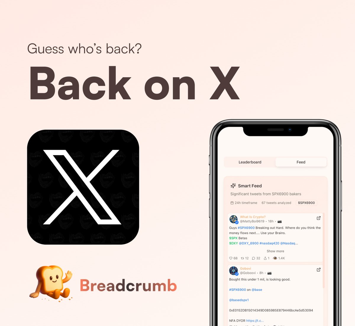 breadcrumbcash's tweet image. We're officially back on X! 

Get bakin' for current and future oven on X to earn extra CRUMBS