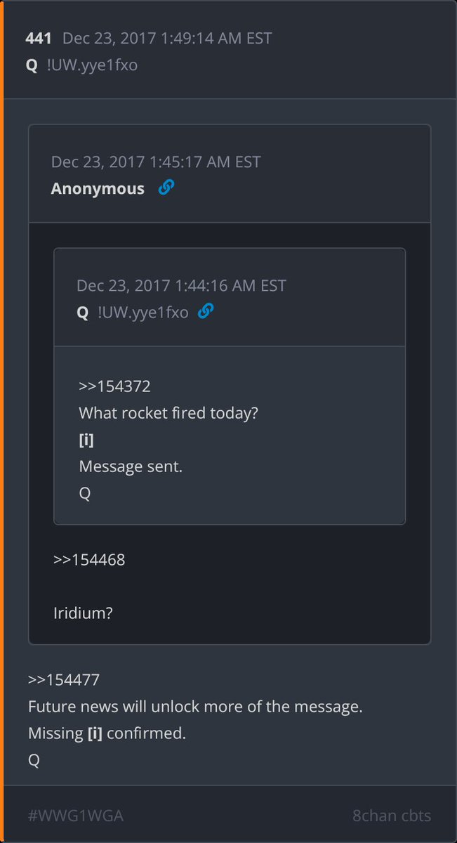 Le DoJ affirme que les nouveaux documents Epstein contiennent des allégations « fausses et sensationnalistes » contre le président.
x.com/TheInsiderPape…
Quelle fusée a été lancée aujourd'hui ?
Les actualités futures débloqueront davantage du message.
[i] manquant confirmé.
Q