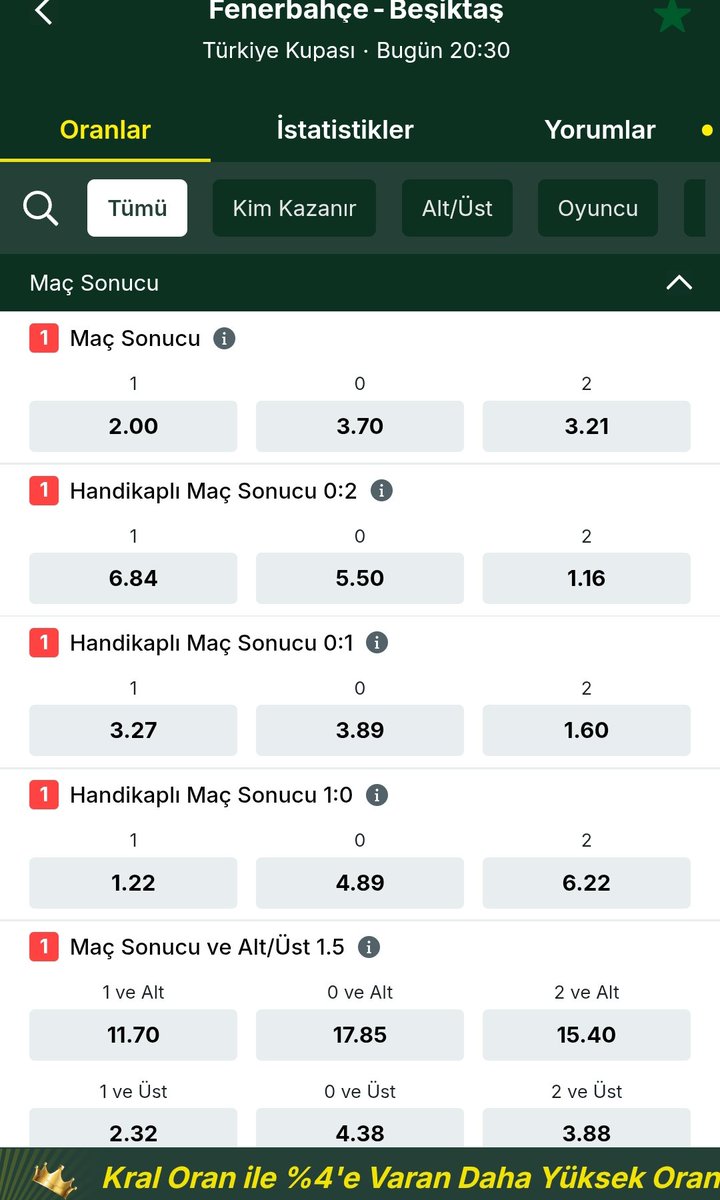 Mert Hakan'dan sonra İddaa, derbiye kart/korner/foul gibi özel oyunları açmamış...