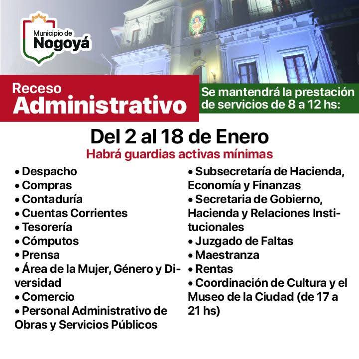 FUNCIONAMIENTO MUNICIPAL DURANTE EL ASUETO Y RECESO ADMINISTRATIVO🏫👍🏼😊

➡️ Debido a las festividades y el período estival, se dispuso que haya Asueto y Receso Administrativo municipal.