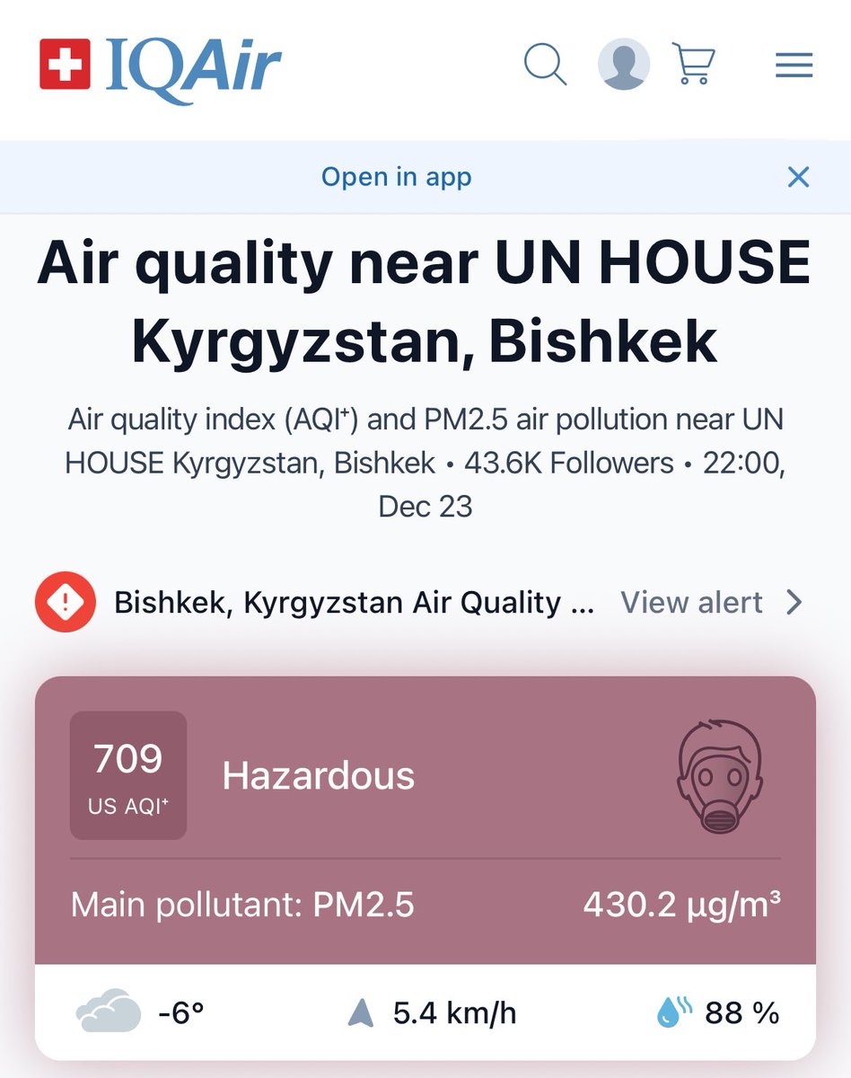 ついにガスマスクが必要になったか…

#ビシュケク
#大気汚染
#IQAir