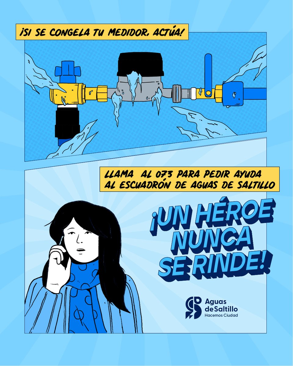 El frío puede congelarte, pero no vencerte.  Si tu medidor se congela, llama a la cuadrilla de Aguas de Saltillo al 073.

#Saltillo #PonteLaCapa