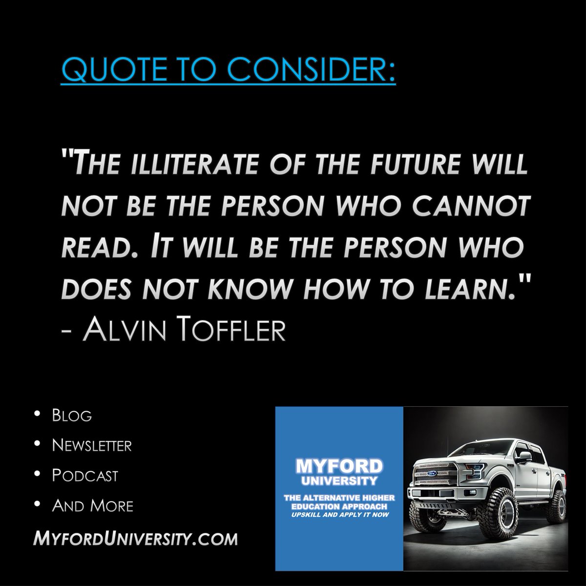 TheRealGSloane's tweet image. A quote to consider . . . 

#Quotes #Motivation #Insights #MyfordUniversity

MyfordUniversity.com