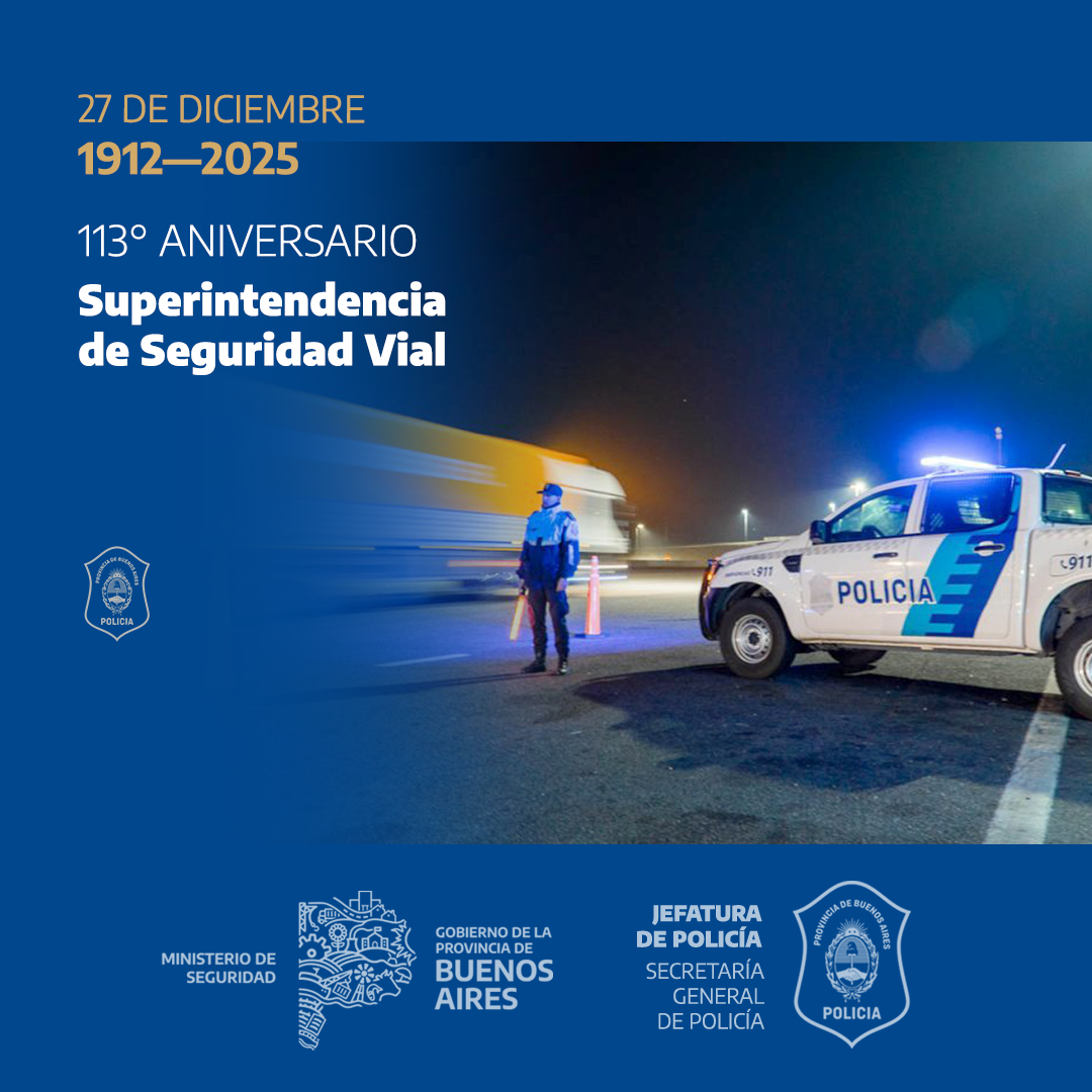 En un nuevo aniversario de la creación de la Superintendencia de Seguridad Vial, saludamos a su personal que con profesionalismo y compromiso garantiza un tránsito seguro en toda la provincia de Buenos Aires.

#PolicíaPBA #Aniversario #SuperintendenciaSeguridadVial 👮🏻‍♀️👮🏻‍♂️