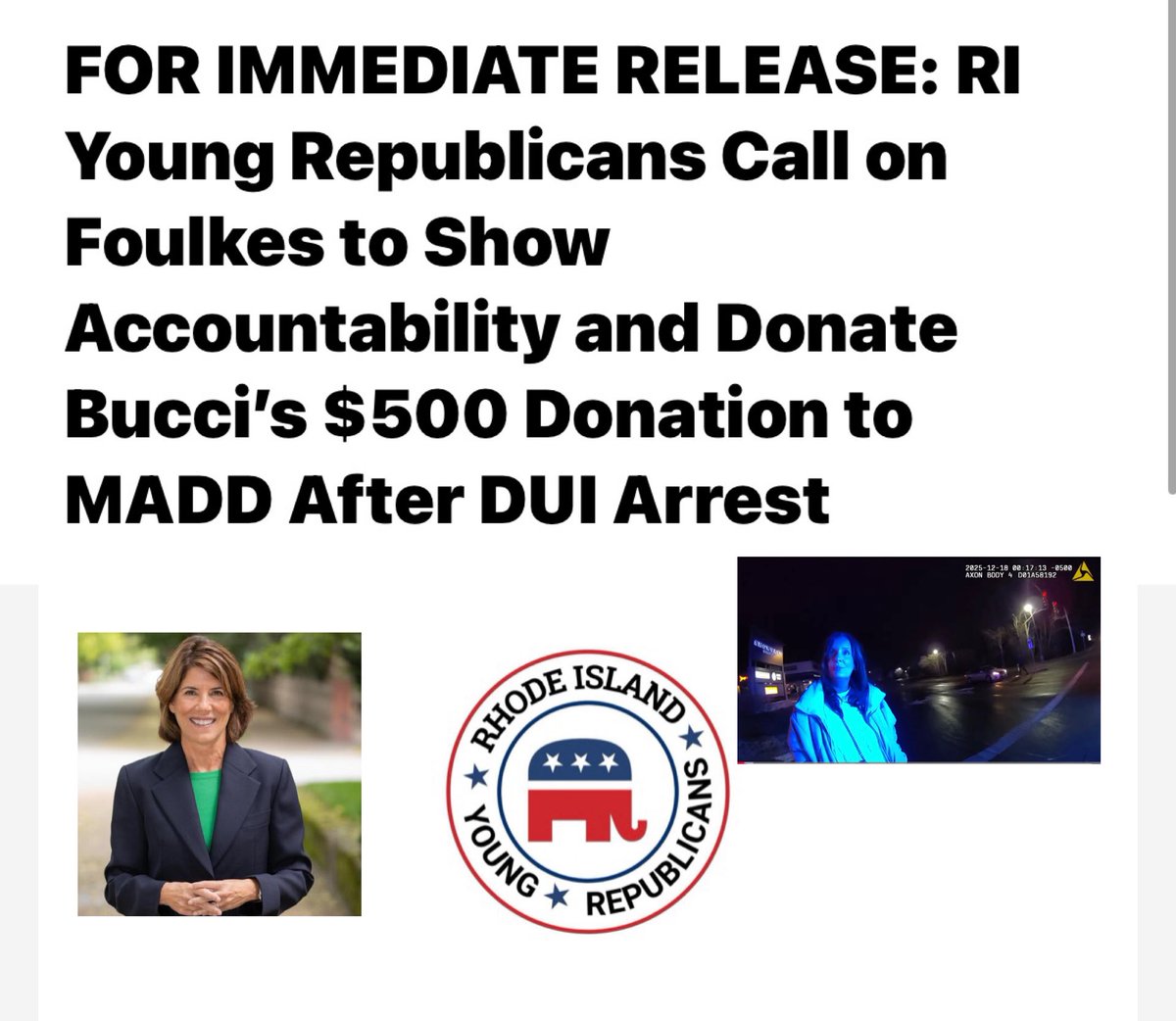 The fact <a href="/HelenaBFoulkes/">Helena Buonanno Foulkes</a> has to be called out to do this is pathetic. The behavior of Bucci towards East Greenwich police is unacceptable and disgraceful. These people are tone deaf.