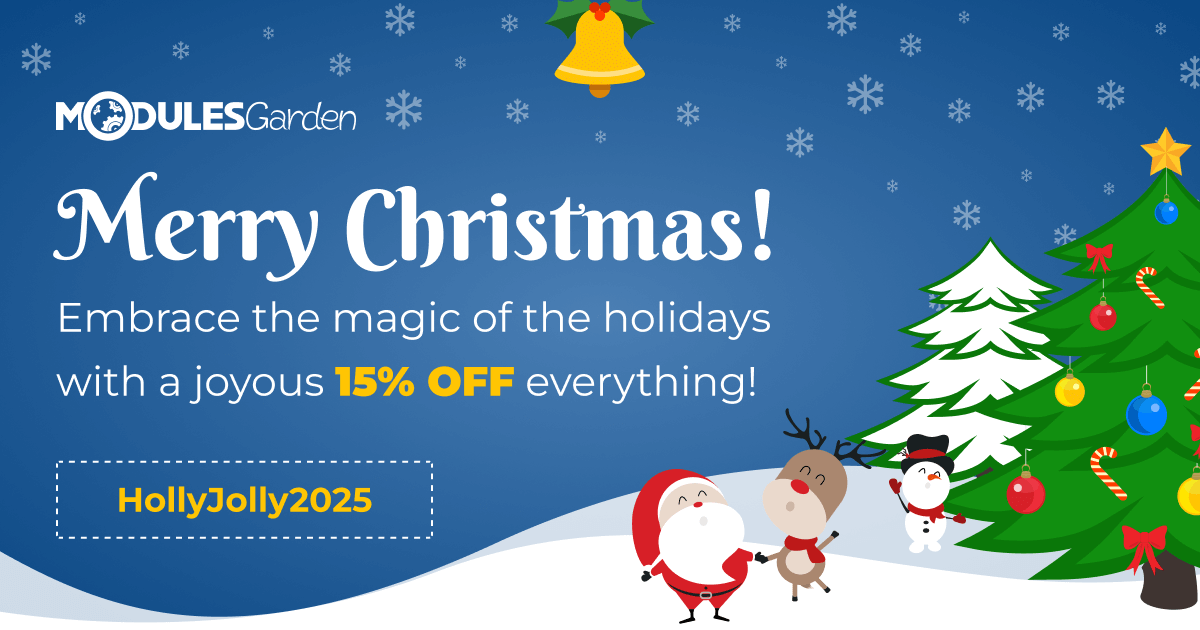 Merry Christmas! Before you switch to full holiday mode, here's one small reminder:

✨15% OFF: Monthly and Annual Licenses
✨20% OFF: Open Source Products, License Upgrades

Browse #WHMCS modules: modulesgarden.com/products/whmcs

Or stroll down memory lane first: blog.modulesgarden.com/christmas-sale…