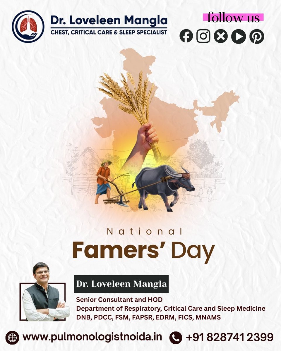 NoidaPulmo's tweet image. 🌾🙏 Happy Farmer’s Day! 🙏🌾

#FarmersDay #SaluteOurFarmers #BackboneOfIndia #RespectFarmers #DrLoveleenMangla #SynergyChestClinic #HealthyNation