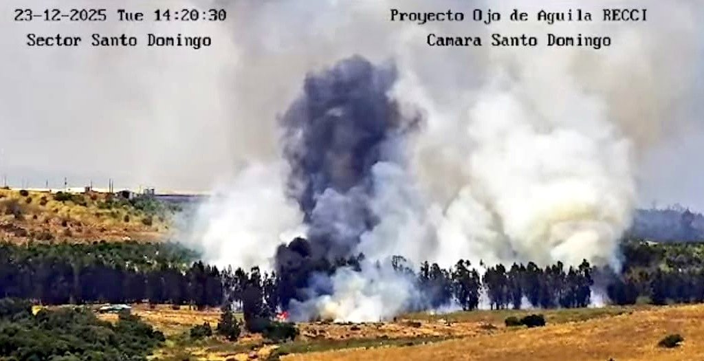 #SantoDomingo: Ahora Bomberos Procede con 3era Alarma Incendio Forestal,  Sector #SantaBlanca, Incendio en pastizal, bosque de eucaliptus con avance rapido a 50mts de viviendas. Salen en Apoyo BX4, BT1, CB #SanAntonio. Se gestiona Apoyo Provincial, en desarrollo <a href="/chile_accidente/">Accidente Chile</a>