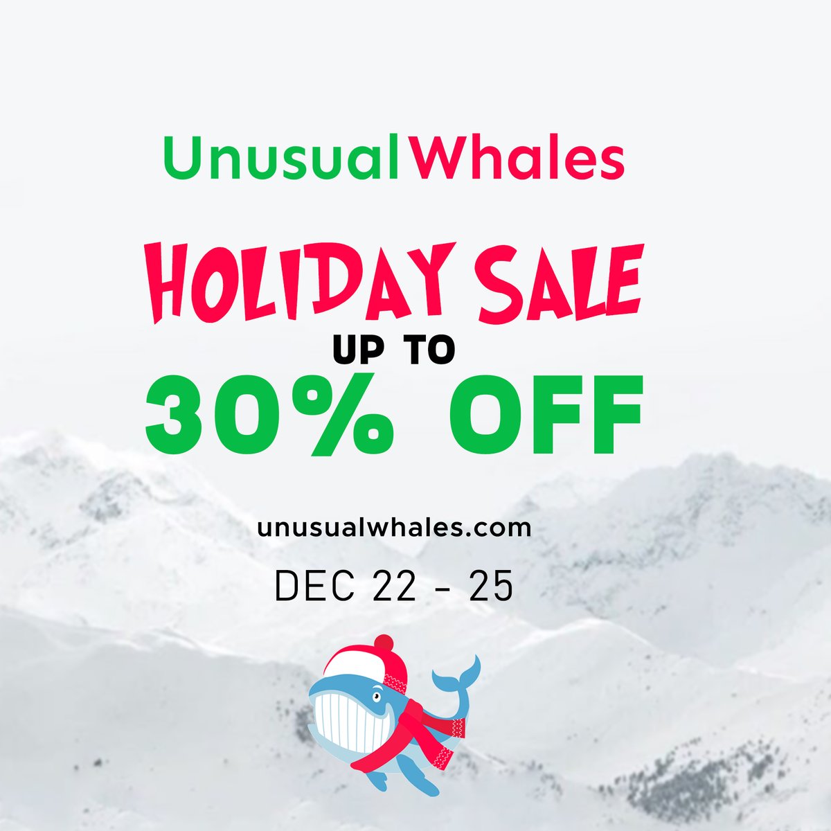 CHRISTMAS SALE Unusual Whales is having a CHRISTMAS sale. ENDS TOMORROW! Up  to 30% off the first year! Come join our Discord of traders, build out your  dream trading data dashboards, and