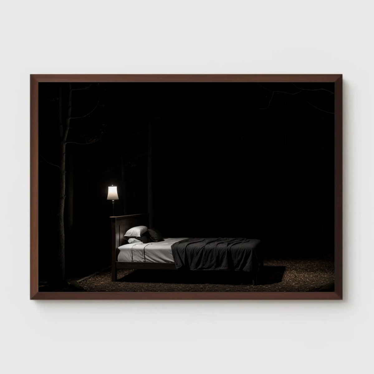 NateHartPrints's tweet image. Quiet, surreal, and cinematic.
Forest Bedlight blends warmth and mystery—a softly lit bed resting deep in a dark forest, calm and slightly unsettling at the same time.

#SurrealArt #MoodyPhotography #AtmosphericArt #DreamlikeDecor