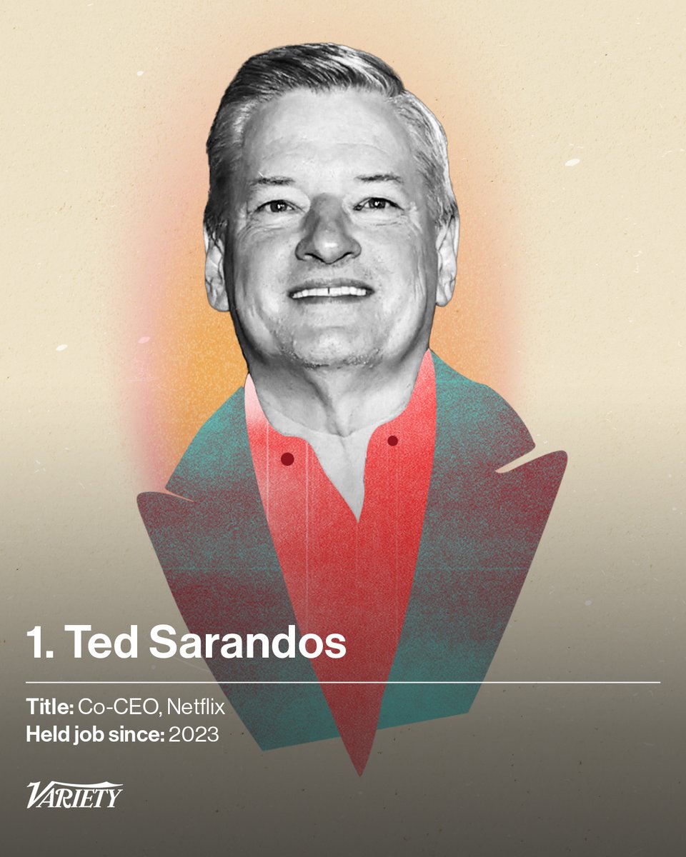 Variety's tweet photo. No. 1 Most Powerful Entertainment Executive: Ted Sarandos

Sarandos led Netflix’s move into original content starting with the 2013 launch of “House of Cards.” He has famously called the moviegoing experience “outdated,” irking not just theater owners but filmmakers. 

In a reflection of Netflix’s clout, Sarandos has made a serious bid to acquire the Warner Bros. studios and HBO Max. Even if Netflix doesn’t win, Sarandos is showing that the company is definitely playing in the big leagues.

https://t.co/8pq5gnaPXM