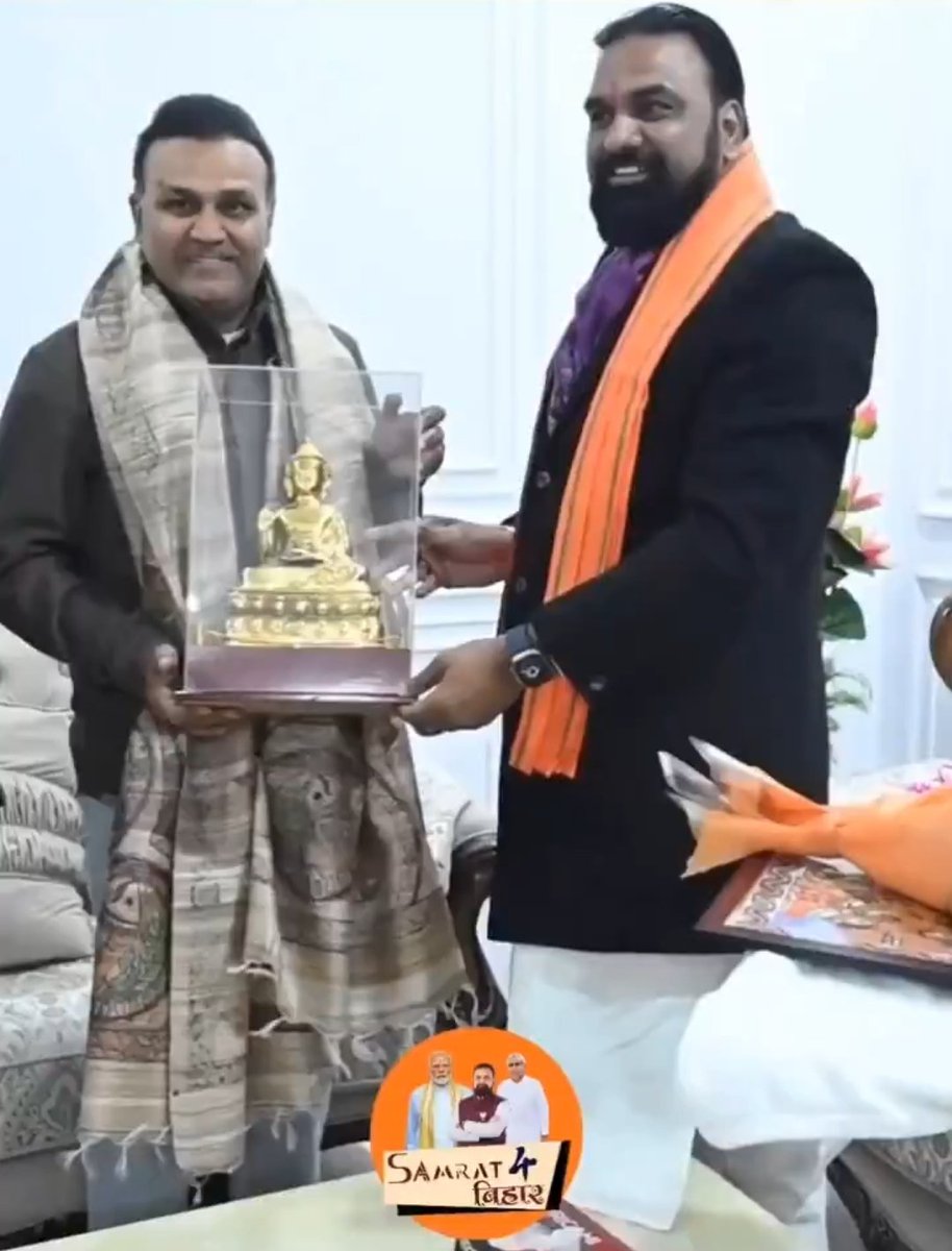 Virender Sehwag meets Samrat Choudhary.