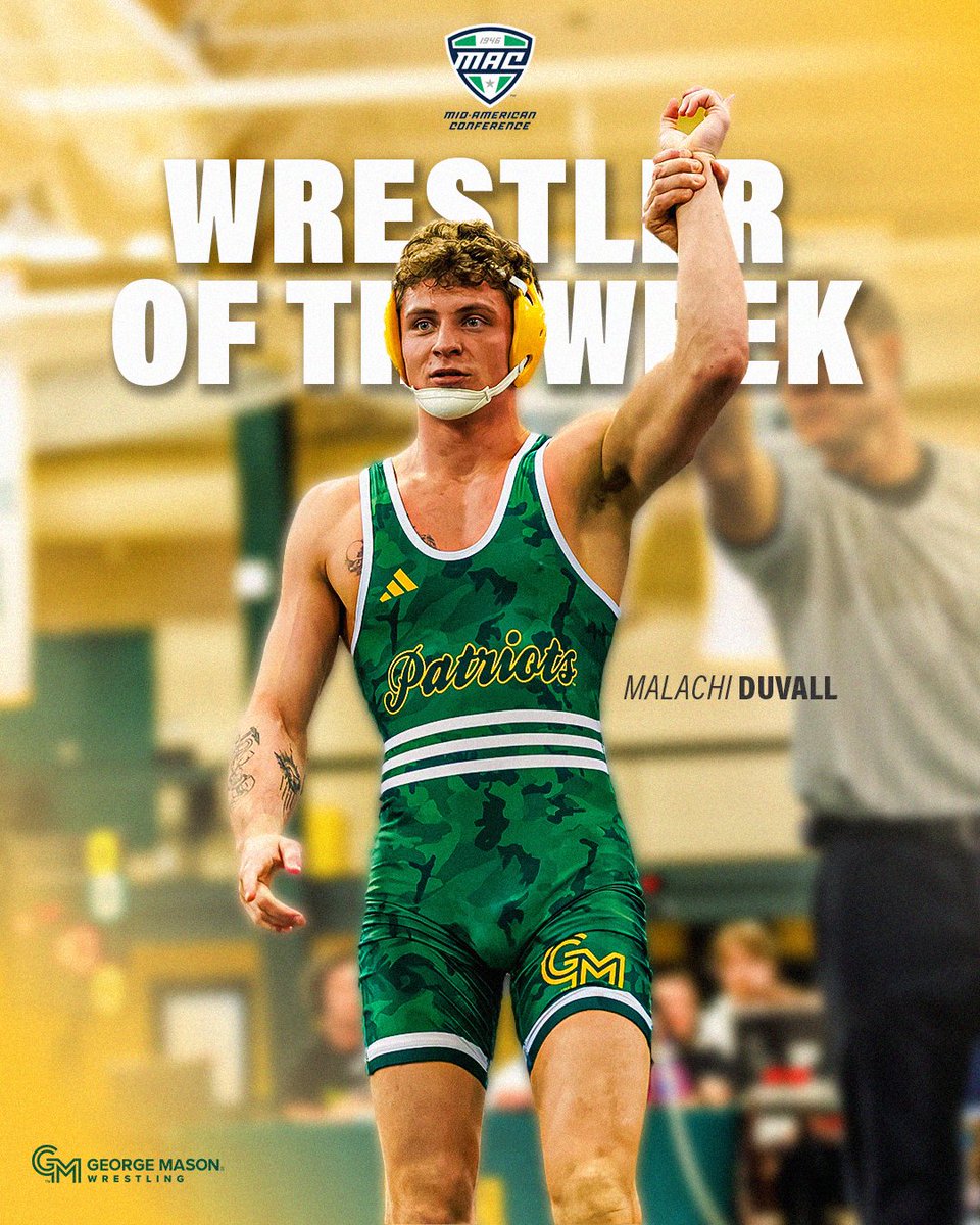GMUWrestling's tweet image. 🔥 Co-East Division Wrestler of the Week 

DuVall went 2–0 with a 13–1 major decision against Marcus Petite of Buffalo and 92 seconds to pin Rylan Breen of NC State . His 9th D-I pin leads the nation as he improves to 17–2. 

#beuncommon