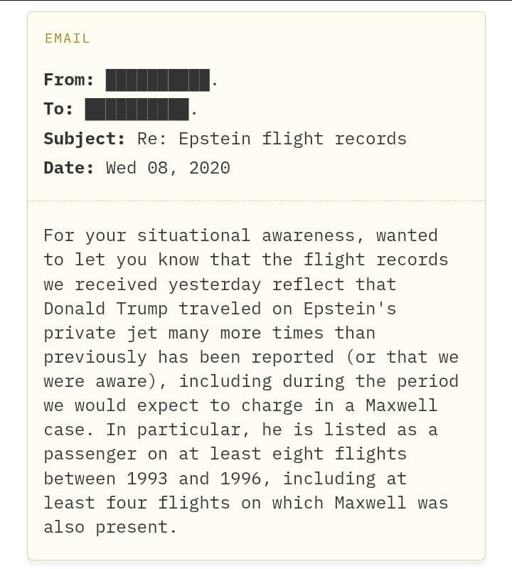 sandro_pozzi's tweet image. La última remesa de documentos de Epstein mencionan a Trump en varios puntos. Los que están generando más revuelo son un expediente del FBI que hace referencia a una acusación de violación y un mensaje sobre los múltiples viajes que hizo en el jet privado del pedófilo