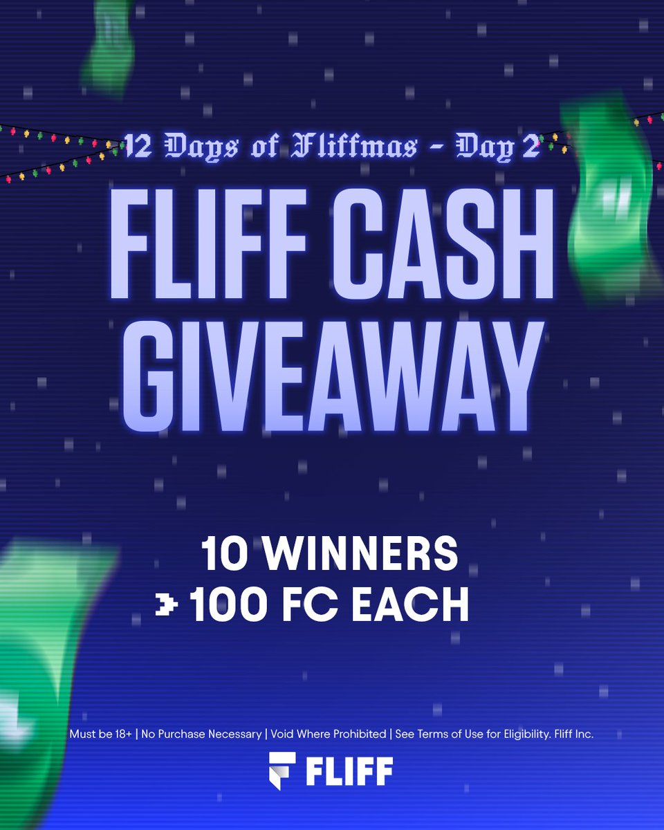 FLIFFMAS DAY 2️⃣: WIN FLIFF CASH 🤑🎄

Spreading holiday cheer with 1,000 FC up for grabs! To enter:

🤝 Follow <a href="/fliff/">Fliff</a>
🔁 RT + Like this post
💬 Reply with Fliff username + #Fliffmas

10 winners selected &amp; announced tomorrow, 12/24 💰