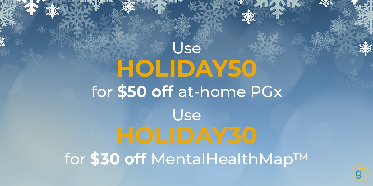 Last chance for holiday savings!

Get personalized genetic insights with Genomind:
- $50 off PGx (Preview Copy Tweet
𝐇𝐎𝐋𝐈𝐃𝐀𝐘𝟓𝟎)
- $30 off MentalHealthMap™ (𝐇𝐎𝐋𝐈𝐃𝐀𝐘𝟑𝟎)

genomind.com/who-we-support…

#GeneticTesting #Pharmacogenetics #PGxTesting #MentalHealth