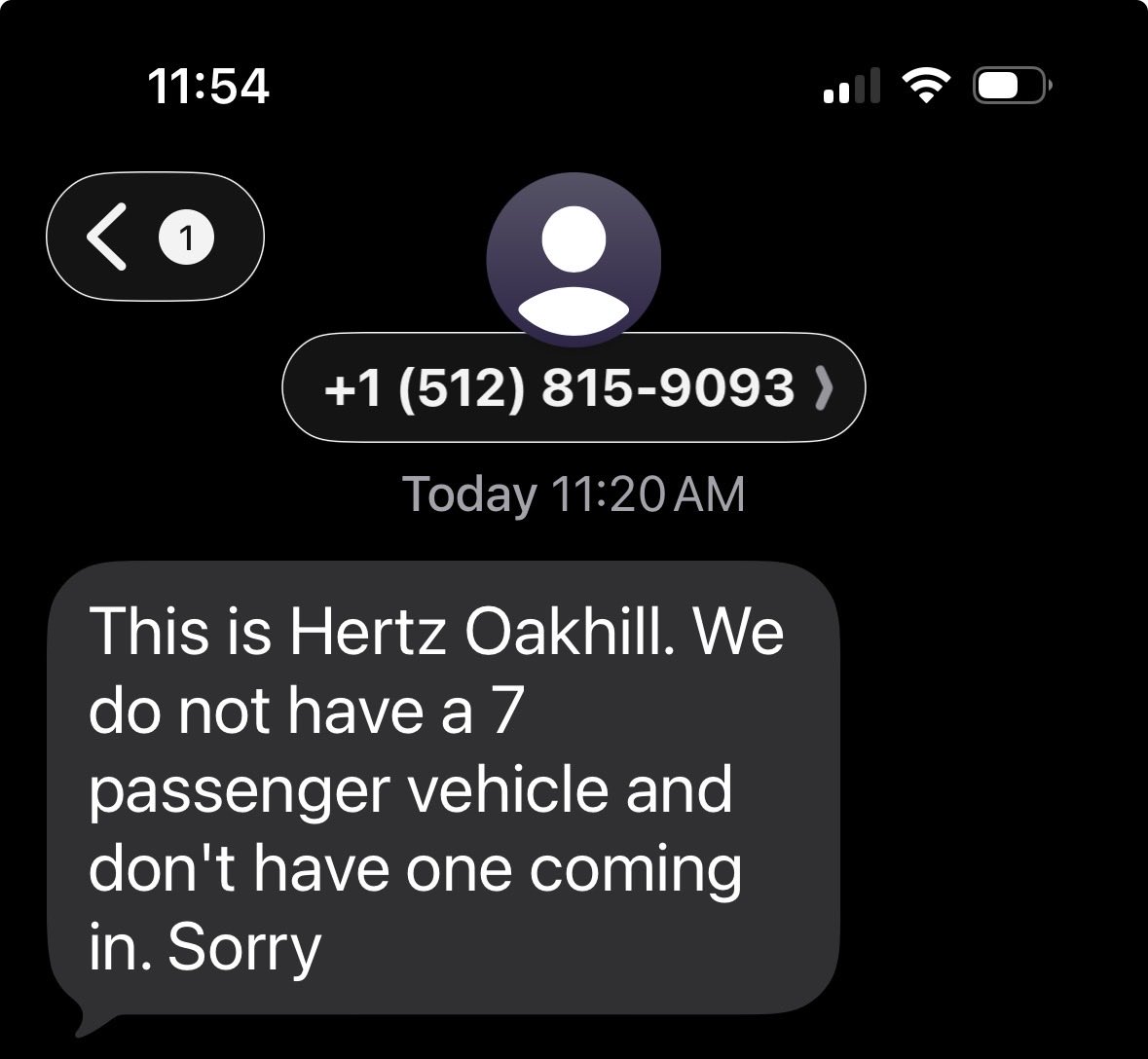 SergeantHartman's tweet photo. @Hertz this is no way to treat a presidents circle member, 2.5 days before the car is needed.  This was reserved over 3 weeks ago. https://t.co/MXVcyt0wCh
