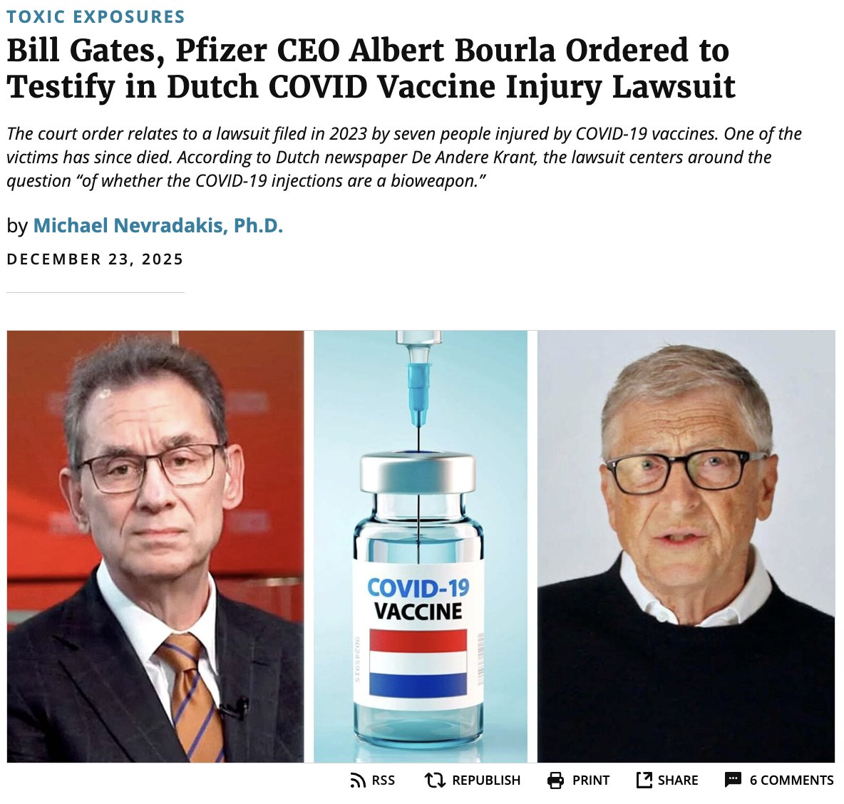 NicHulscher's tweet image. 🚨Dutch Court Orders Bill Gates and Albert Bourla to Testify Over Deadly mRNA Shots

The case was filed by 7 vaccine-injured plaintiffs.

One of the victims has since died.

The court will examine whether the COVID shots functioned as a bioweapon.