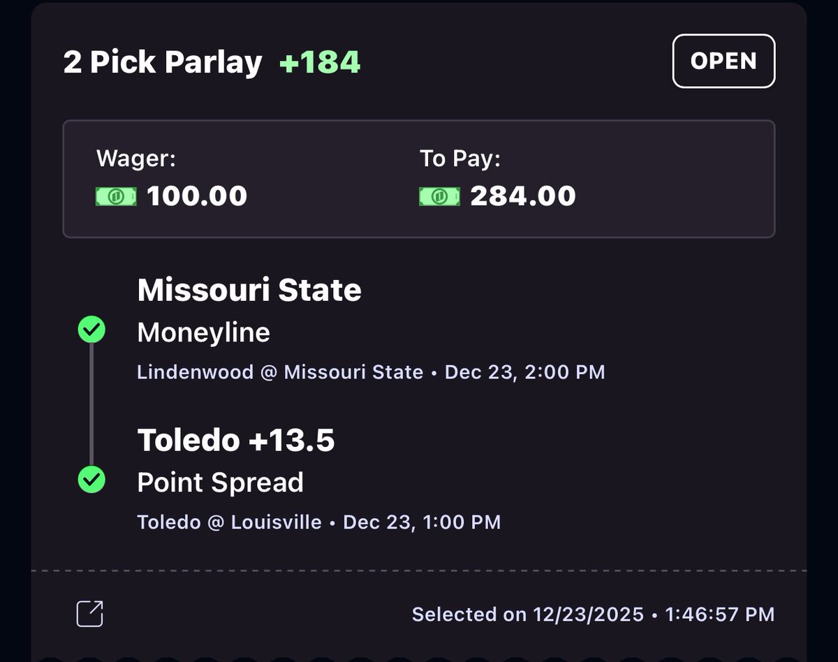 1st lite win for the day 1-0
For <a href="/ReklesGmblerVip/">Reklesgmbler</a>