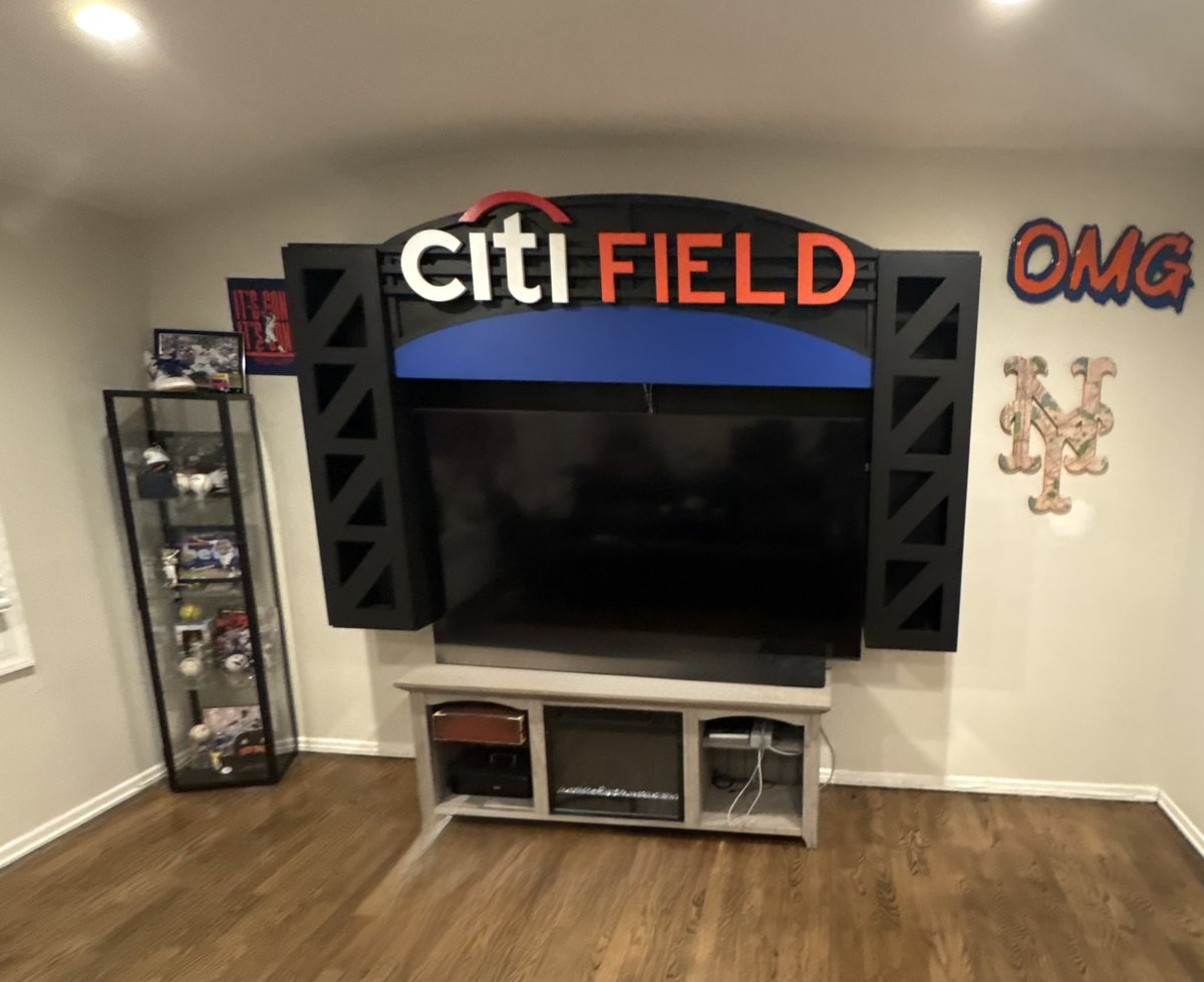 JayMccroy's tweet image. Installed my son’s Christmas present early. 
61” television (existing) with Citifield wraparound scoreboard. #lgm