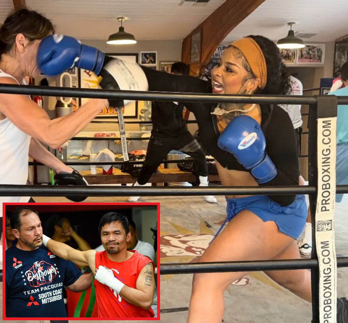 mymixtapez's tweet image. Chrisean Rock has started training with Manny Pacquiao’s coach, Justin Fortune, and plans to pursue a professional boxing career 👀🥊