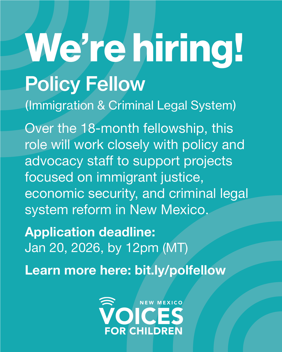 NM Voices is hiring for a Policy Fellow with a focus on immigration and the criminal legal system! This role will support projects focused on immigrant justice, economic security, and criminal legal system reform in NM. Click here to learn more: ow.ly/fJLu50XNSA1