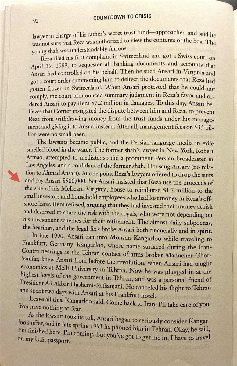 Senator1269's tweet image. رشوه برای سکوت! 

آیا انصاری واقعاً دزد بود یا قربانی؟ (سند ص ۹۲)
تیمرمن با افشای یک پیشنهاد حقوقی عجیب، دست "پروژه دزدسازی" را رو می‌کند.
اگر انصاری میلیون‌ها دلار دزدیده بود، چرا وکلای رضا پهلوی در دادگاه پیشنهاد دادند:
"شکایت را پس می‌گیریم و ۵۰۰,۰۰۰ دلار هم به تو می‌دهیم!"