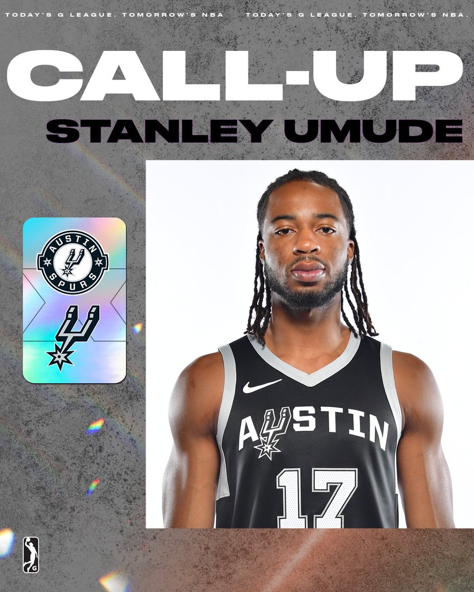 nbagleague's tweet photo. Stanley Umude is back in the NBA! ☎️

Congrats to the @austin_spurs star on signing a Two-Way deal with the @spurs. He’s our 14th #NBACallUp of the season. https://t.co/JyxTVG7pBw