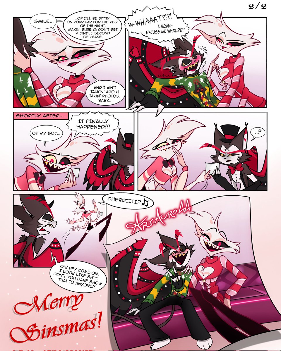 Merry Sinsmas from our beloved ones.. 🤭❤️‍🔥
#huskerdust #hazbinhotel #hazbinhotelfanart #hazbinhotelcomic #angeldust #husk