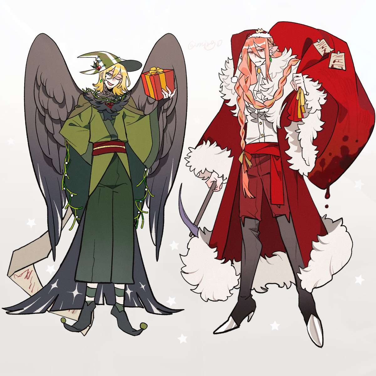 #philzafanart 
#technobladefanart
#emeraldduo
#technofanart 
🎄🎄🎄🎄🎄🎄🎁🎁🎁🎁🎁✨✨✨✨
Designed clothes 
The design inspiration comes from the legend of Santa Claus who cuts open the bellies of disobedient children with scissors and the elves who make gifts for Santa Claus.