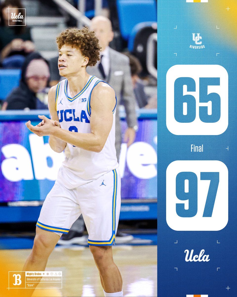 UCLAMBB's tweet image. FINAL: UCLA 97, UC Riverside 65

#GoBruins