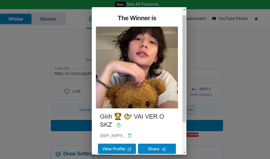 Parabéns <a href="/giih_agatha_/">Giiih ⊙⊝⊜ VAI VER O SKZ</a>  você venceu nosso sorteio! 
Vou te mandar uma DM para combinar a entrega do seu prêmio 🎉

Aos que não venceram, fiquem atentos que em breve teremos mais sorteios para vocês! 🍀

x.com/cupomax/status…